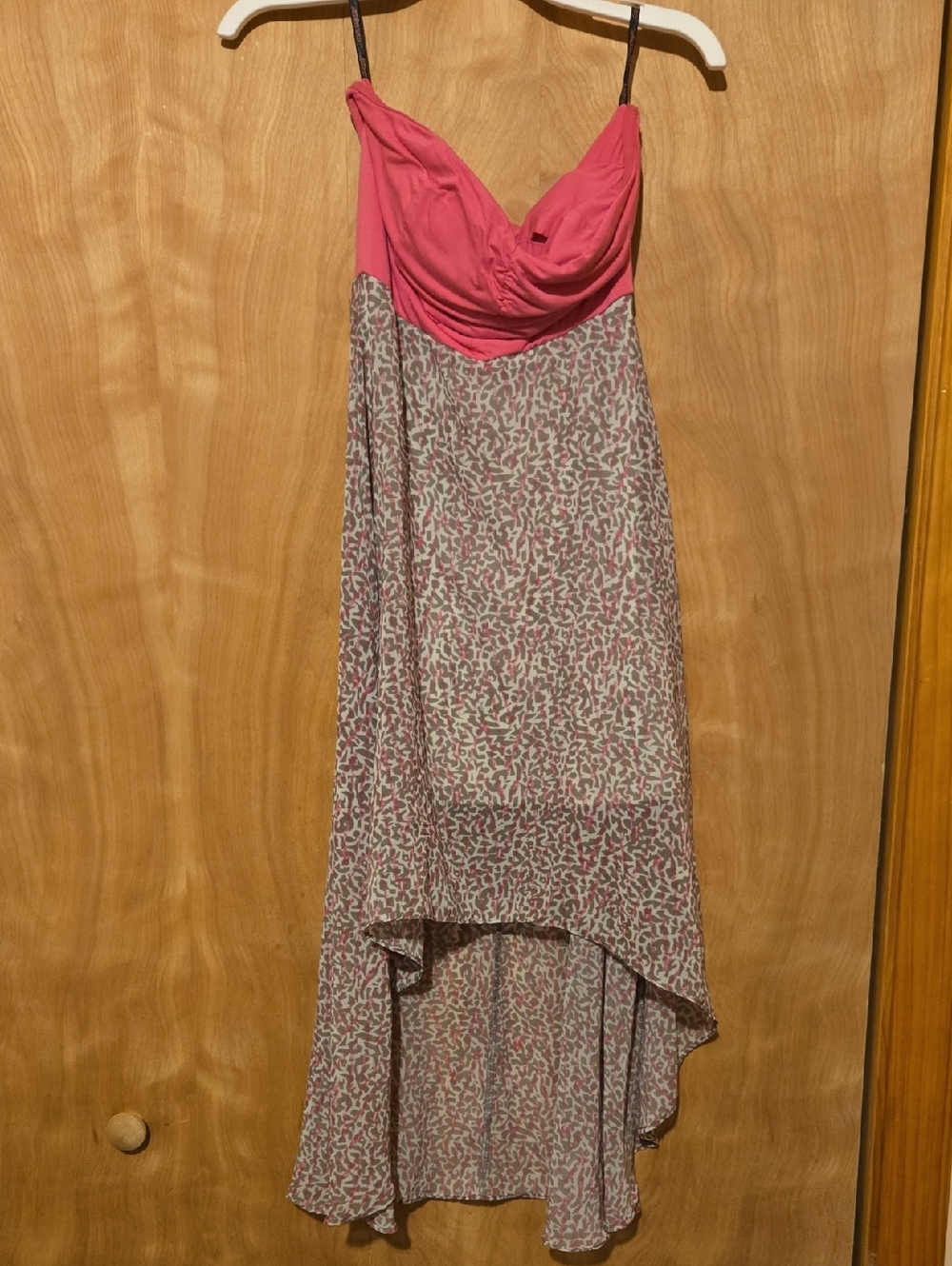 G by Guess Pink Draped Bodice High-Low Printed Skirt Dress